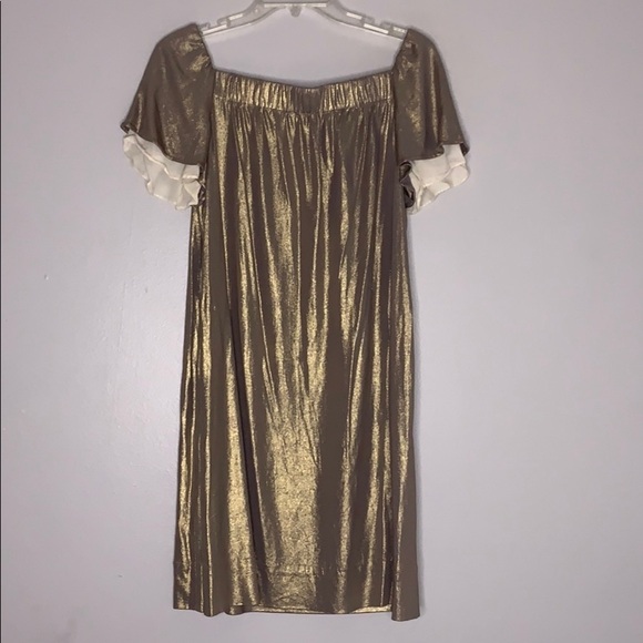 3.1 Phillip Lim Silk metallic Gold off shoulder Mini Dress women large - Picture 1 of 7
